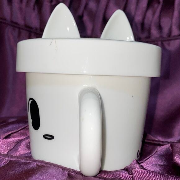 Kitty Cat Tea Cup with Lid ears Cat Style Be Always Lovely and Funny White USED - Picture 3 of 10